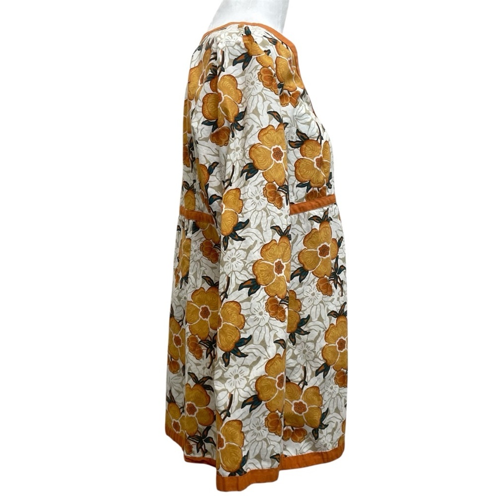 Liz & Co Vintage Cotton White & Orange Floral Button Front Peasant Blouse - Picture 4 of 10